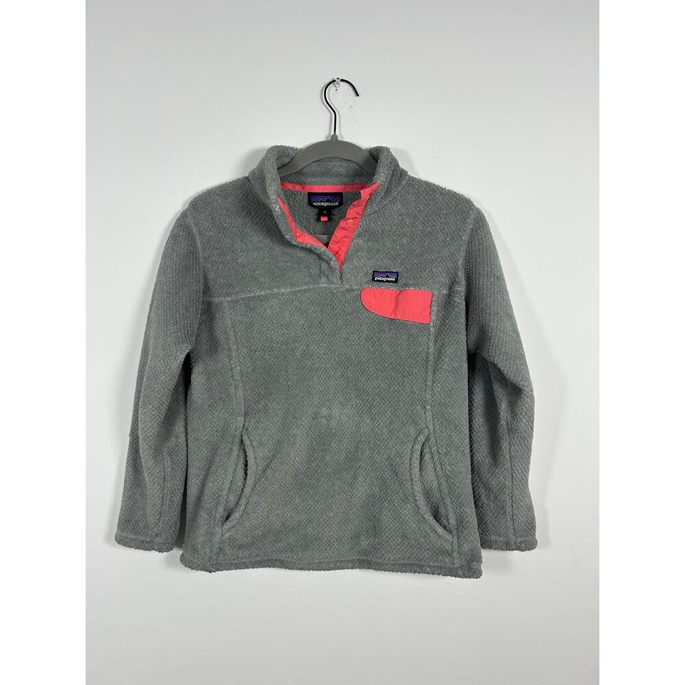 Patagonia ReTool Snap T Fleece Girls 14  XL Gray Pink Cozy Outdoor Pullover